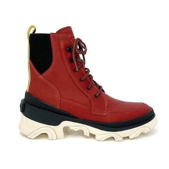 Sorel Brex Ankle Boots Womens Size 8 Leather Waterproof Red Black Bootie New NWT - Picture 2 of 9